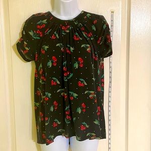 Thyme + Honey Short Sleeved Black Shirt with Cherries
